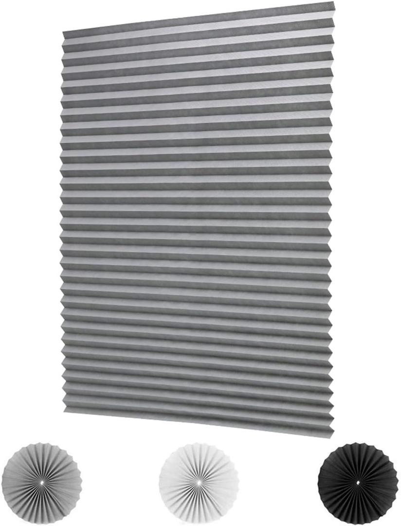 LUCKUP 2 Pack Cordless Light Filtering Pleated Fabric Shade,Easy to Cut and Install, with 4 Clips (36"x72"- 2 Pack, Grey)