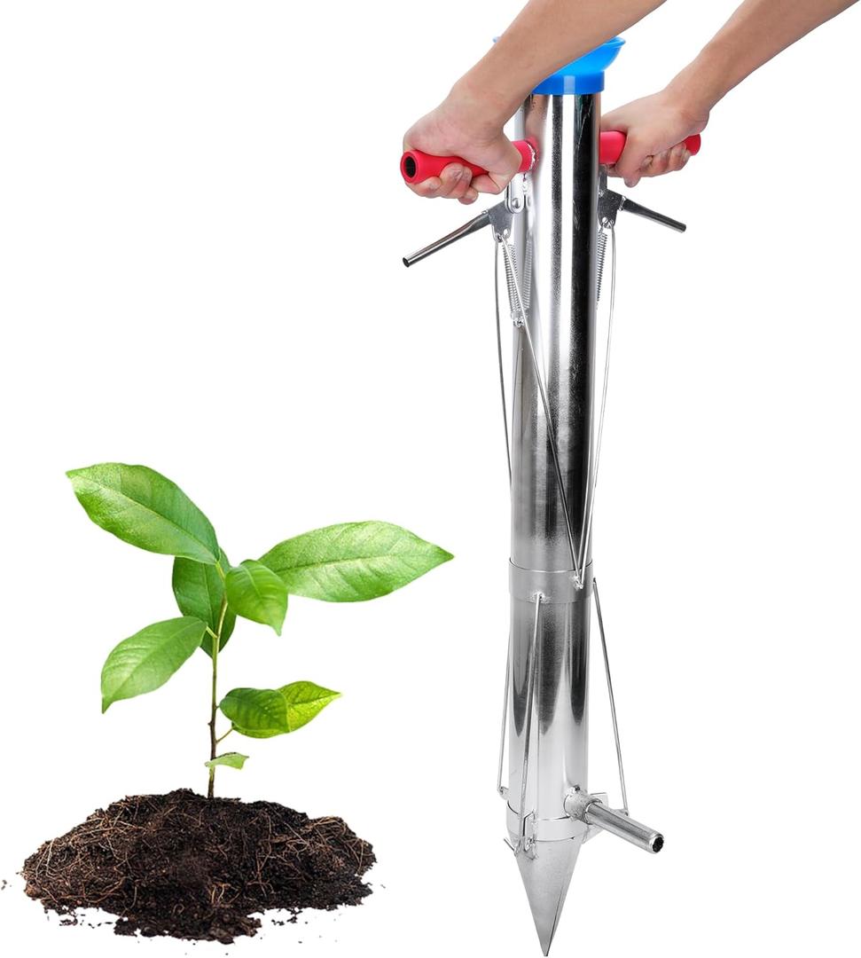 AIWFL Seedling Transplanter Long Handled Bulb Planter Tools Vegetable Young Plant Manual Plant Transplanter Stainless Steel Planting Garden Tools (Double Handle With Foot)