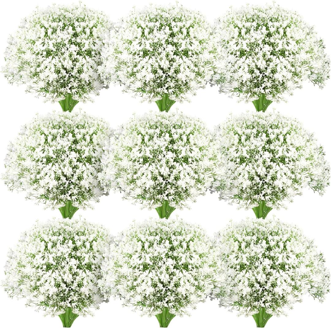 Ysleen 300 Pieces Artificial Flowers Plastic Baby Breath Flowers Faux Gypsophila DIY Floral Bouquets Arrangement Baby Breath Wedding Party Decoration for Party Home Office Garden Decor (White)