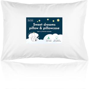 Toddler Pillow with Pillowcase - 13x18 Soft Organic Cotton Toddler Pillow for Sleeping - Washable Nap Pillow - Travel Pillow for Kids - Toddler Sleeping Pillow Toddler Bedding (White)