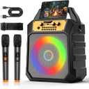 Portable Karaoke Machine for Adults & Kids Coaxial Speaker with 2 Wireless Microphones,Bluetooth PA System with 5 Dynamic LED Lights Mode,Supports TF/SD/USB,AUX,FM,REC for Home Party (171-gray)