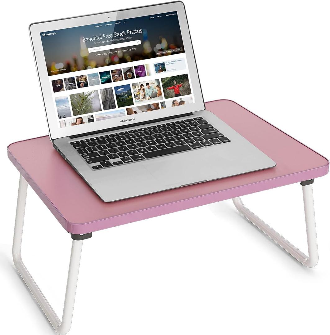 Lap Desks Laptop Tray for Bed or Couch, Breakfast Serving Tray with Folding Legs,Portable & Lightweight Mini Table, Laptop Stand for Working, Reading and Writing,Pink