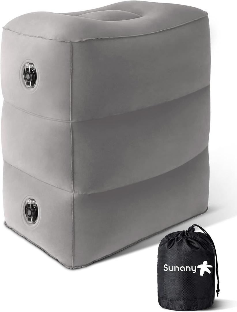 Sunany Inflatable Foot Rest Pillow for Travel, Kids/Adults Airplane Travel Pillow-Adjustable Height Cushions,for Kids to Sleep While Traveling,Suitable for Office, Home and Any Travell (1 Pack) (Grey)