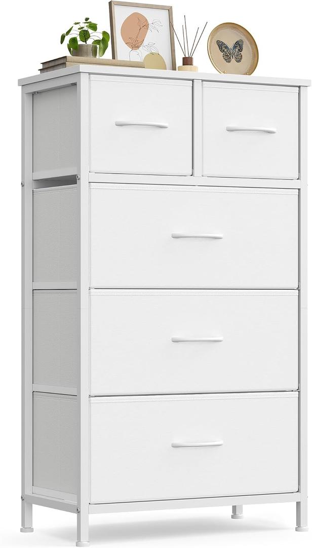 SONGMICS Tall Dresser for Bedroom, 5 Fabric Drawers with Steel Frame, 11.8"D x 19.9"W x 37.9"H
