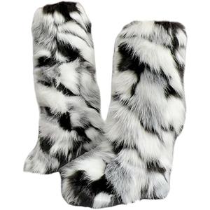 UOQAPRE Faux Fur Boots for Women Snow Boots Fuzzy Leg Warm Boots Furry Mid-Calf Boots Warm Comfortable Outdoor Flat Shoes, US 11.5M 10.5W