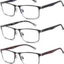 Reading Glasses for Men, 0.5 Blue Light Blocking Reading Glasses Metal Readers (3 Pack(gun/Black/Brown))
