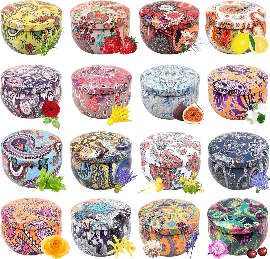 Howemon Scented Candles Gift Set, Natural Soy Wax Portable Travel Tin with Strongly Fragrance Essential Oils for Stress Relief and Aromatherapy - 16 Pack