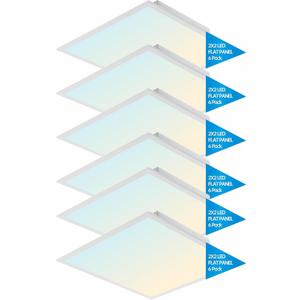 2x2 FT LED Light Flat Panel, 20-40W, 5 Color Temperature Selectable 3K/3.5K/4K/5K/6.5K, Dimmable Recessed Drop Ceiling Lights, 5000 Lumens, Lay in Fixture for Office, 120-277V, UL DLC(6 Pack)