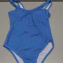 Limeeke Women One Piece Swimsuit Solid Ribbed Monokini Swimwear Scoop Neck Low Back Bathing Suit Blue S