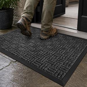 Front Door Mat Outdoor Entrance, 61.5" x 36" Heavy Duty Commercial Industria Dirt Trapper Waterproof Non-Slip Entryway Carpet,Weather Utility Rug, for Business Shop Patio Office Garage - Gray