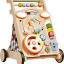 GROWNSY Wooden Baby Walker with Wheels, 3-in-1 Sit-to-Stand Baby Walker with Adjustable Speed, Montessori Push Walker with 7-in-1 Removable Activity Panel, First Birthday Gifts for Boys & Girls