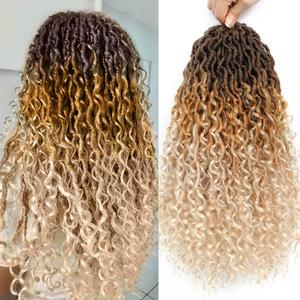 Col Bling Goddess Locs Crochet Hair for Black Women 18 Inch, 8 Packs Faux Locs Crochet Hair, Boho Style Locs, River Locs Hair with Curly Ends (18Inch, 4/27/613#, 8Packs)