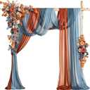 Ling's moment Fall Wedding Arch Flowers with Sheer Drapes Kit - Artificial Orange and Navy Blue Floral Arrangements for Ceremony Backdrop, Arbor Decor, 5-Piece Set (2 Flower Stems + 3 Hanging Drapes)