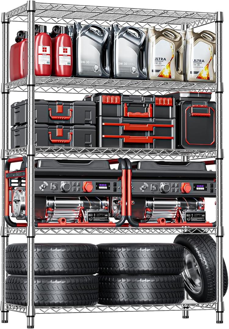IZEUK 5-Tier Heavy Duty Metal Storage Shelving Unit (Chrome, 17.7" D x 47.2" W x 72.3" H, 1750 lbs Capacity), Adjustable Steel Wire Rack Shelf Organizer for Garage, Kitchen, Pantry, Basement, Laundry
