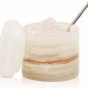 SPESHSTONES Marble Salt Cellar with Lid and Spoon 3 Inch White Onyx Small Seasoning Containers for Kitchen Accessories & Decor, Spice Jars, Sugar Bowl & Flaky Salt Dish for Countertop Storage