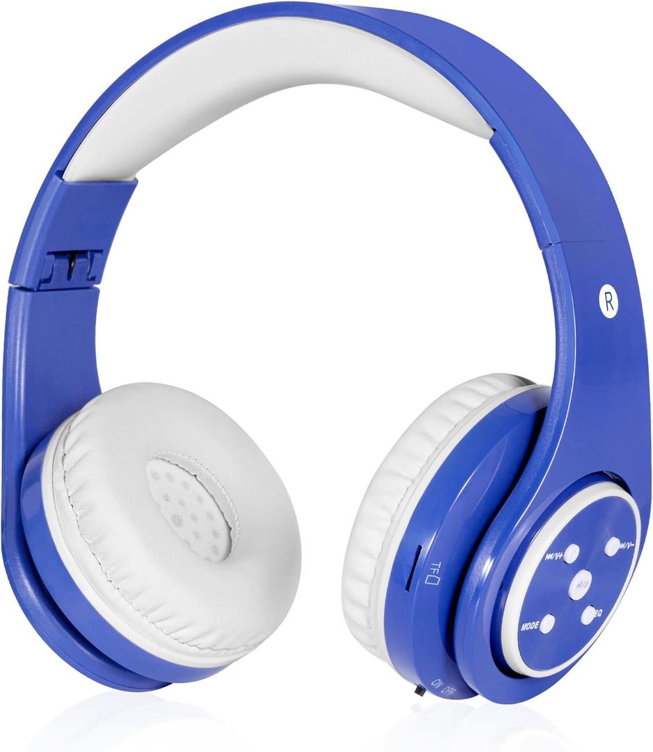 Woice Wireless Bluetooth Kids Headphones - Volume Limited 85db/110db, Over-Ear Foldable with up to 16 Hours Playtime (Blue)