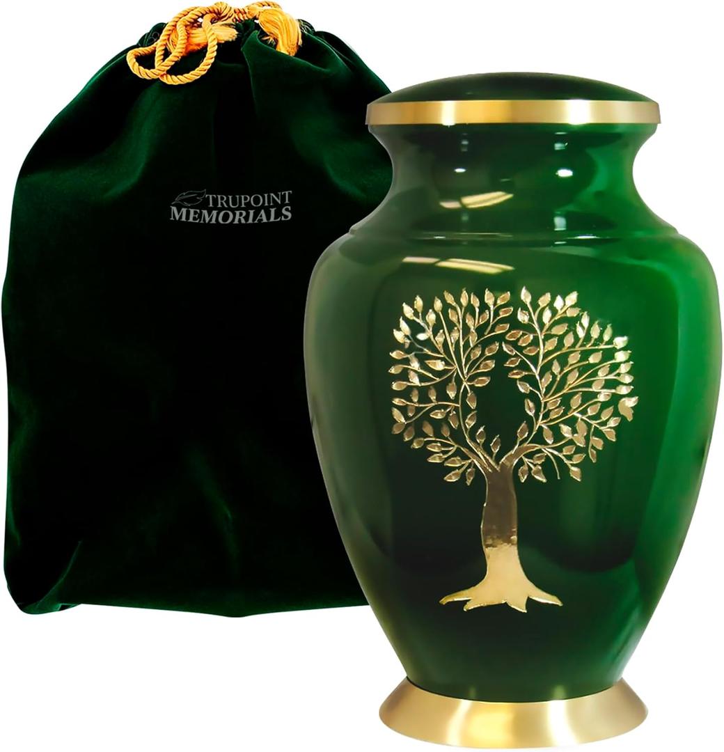 Trupoint Memorials Cremation Urns for Human Ashes, Tree of Life Decorative Burial Urn for Adult Men and Women, Large Green