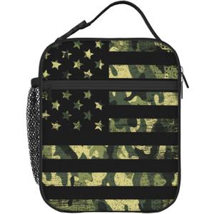 Camouflage American Flag Lunch Box - Camo Insulated Lunch Bags for Women/Men/Girls/Boys Detachable Handle Lunchbox Meal Tote Bag