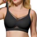 As Fairy Womens Bra No Underwire Seamless Wireless Bra with Soft Support V Neck Mesh Bras Lace Bralette Everyday Bra (Medium, Black+nude)