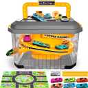 Toy Car Track Storage Playset - Car Toys Race Set Including 12 Diecast Cars, PlayMat, Race Tracks, Car Ramp, Kids Birthday Gift Toys for 2 3 4 5 Year Old Boys 1-3 2-4 Toddlers, Medium to Large