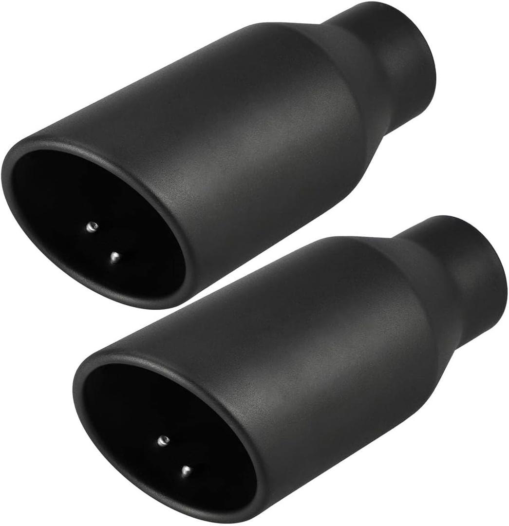 Upower 2.5 inch Inlet 4 inch Outlet Exhaust Tip 2.5" to 4" Exhaust Tailpipe Tips 9" Long Black Weld On 1.2mm Thick Stainless Steel 2 1/2 Inlet Rolled End (Pack of 2)