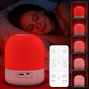 670nm Red Light for Sleep, 100% Blue Light Blocking, 360° Red Night Light Lamp with Remote & Touch Control, Dimmable, 4 Timers, Melatonin Promoting Natural Sleep Aid for Bedside Bedroom, Baby Nursery