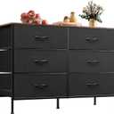 WLIVE Black Dresser for Bedroom with 6 Drawers, Dresser TV Stand for 50 Inches TV with Metal Frame, Wooden Top, Fabric Dresser for Closet, Hallway, Entryway, Black and Rustic Brown