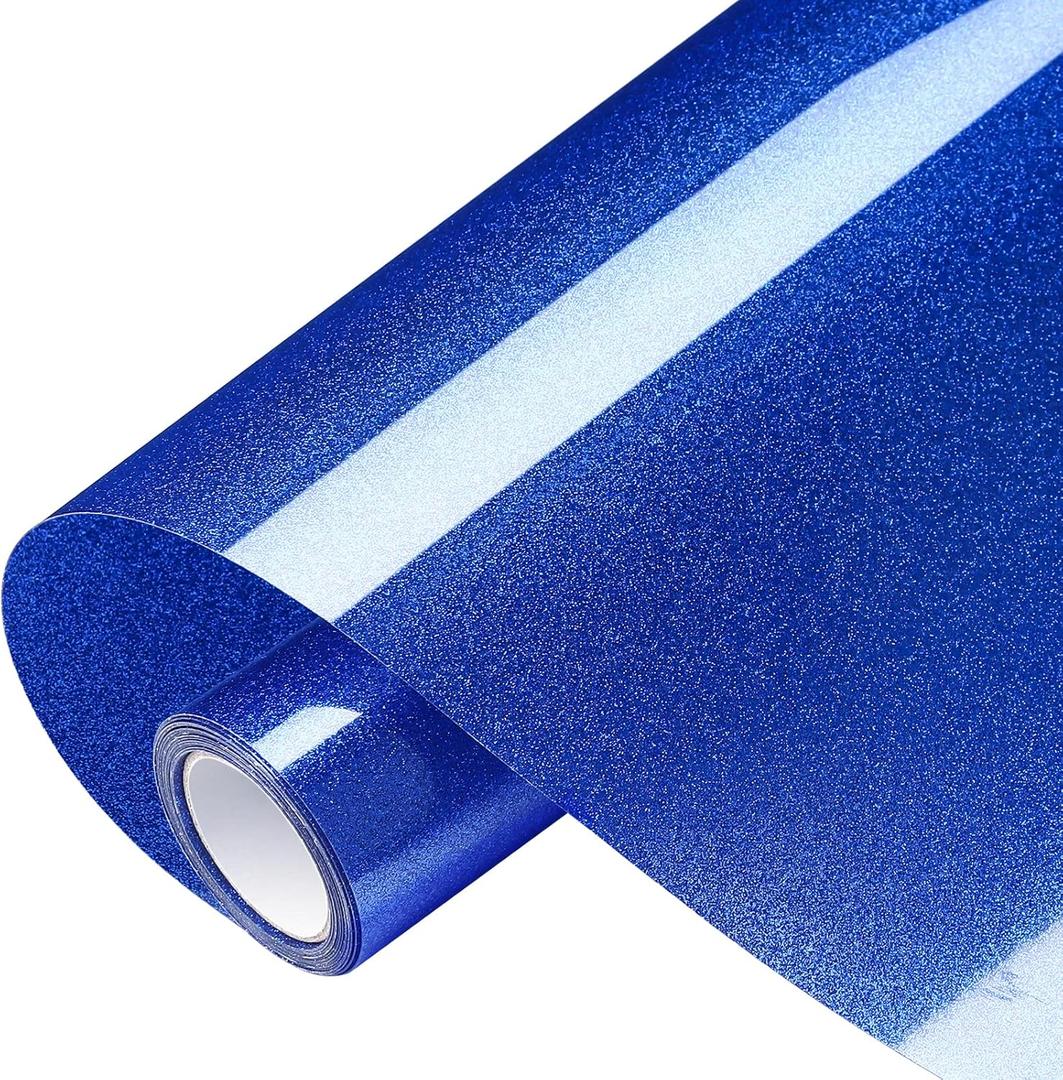 VinylRus Glitter Heat Transfer Vinyl Rolls-10 x 8ft Royal Blue Iron on Vinyl for Shirts,Glitter HTV Vinyl for All Cutter Machine