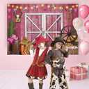 2 x Western Pink Barn Background for Photography - Retro Rustic Farm Wooden House Banner - Cowgirl Baby Shower Birthday Party Supplies (7X5FT)