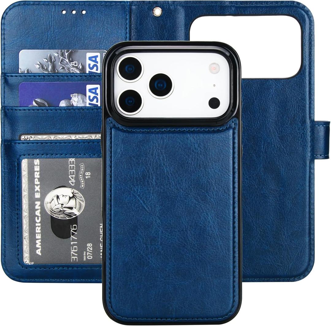 Bocasal Detachable Wallet Case for iPhone 17 Pro Max RFID Blocking Card Slots Holder Premium PU Leather Magnetic Kickstand Shockproof Wrist Strap Removable Flip Protective Cover 5G 6.9 inch (Blue)