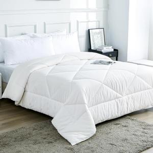 100% Cotton Filled Comforter, Premium Upgraded Cotton Bed Quilt Suitable for All Seasons, Comfortable Soft Noise-Free, Breathable and Fluffy, King, White | 100% Cotton, All Seasons, Breathable Fluffy