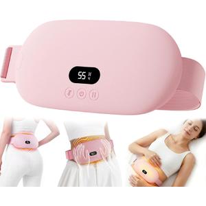 Heating Pad for Period Cramps, Cordless Rechargeable Wearable Heating Belt with Massage Vibration, 5 Heat Levels, Auto Shut-Off, Soft Flannel Comfort (Pink)