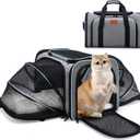 Expandable Airline Approved Pet Carrier, Soft-Sided Travel Bag for Small Cats Dogs with Hard Shell Base, Removable Fleece Pad, Ventilated Mesh, Gray (Blue Trim)