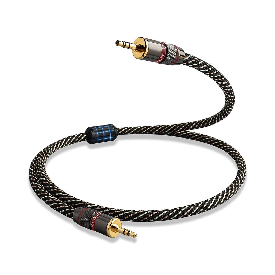 Audiophile HiFi Audio Cable3.5mm to 3.5mm,6N OFC Core,24K Gold-Plated Plugs,with Nylon Braid,AUX Cable,Compatible with Phone,MP4,Speakers,Amplifiers,TV(6.56ft/2m)