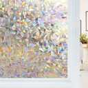Haton Window Privacy Film, Stained Glass Rainbow Film Decorative Window Clings, Static Cling Sun Blocking Stickers Decals Coverings Tint for Home Heat Control, Non-Adhesive 17.5" x 118.1" (Clear)