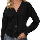 CSDAJIO Women Button Down Cardigans V Neck Long Sleeve Casual Coat Fall Clothes (Black, XS)