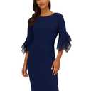 Adrianna Papell Women's Plus Knit Crepe Tiered Sleeve Dress, Navy Sateen, 16