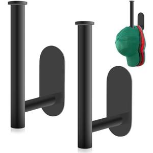 Eiito Baseball Hat Hangers, Hat Organizer for Wall, Hat Holder for Baseball Hats, Hat Storage Stick Scrunchies Holder Organizer, Hat Rack for Wall (Black 2Pack)