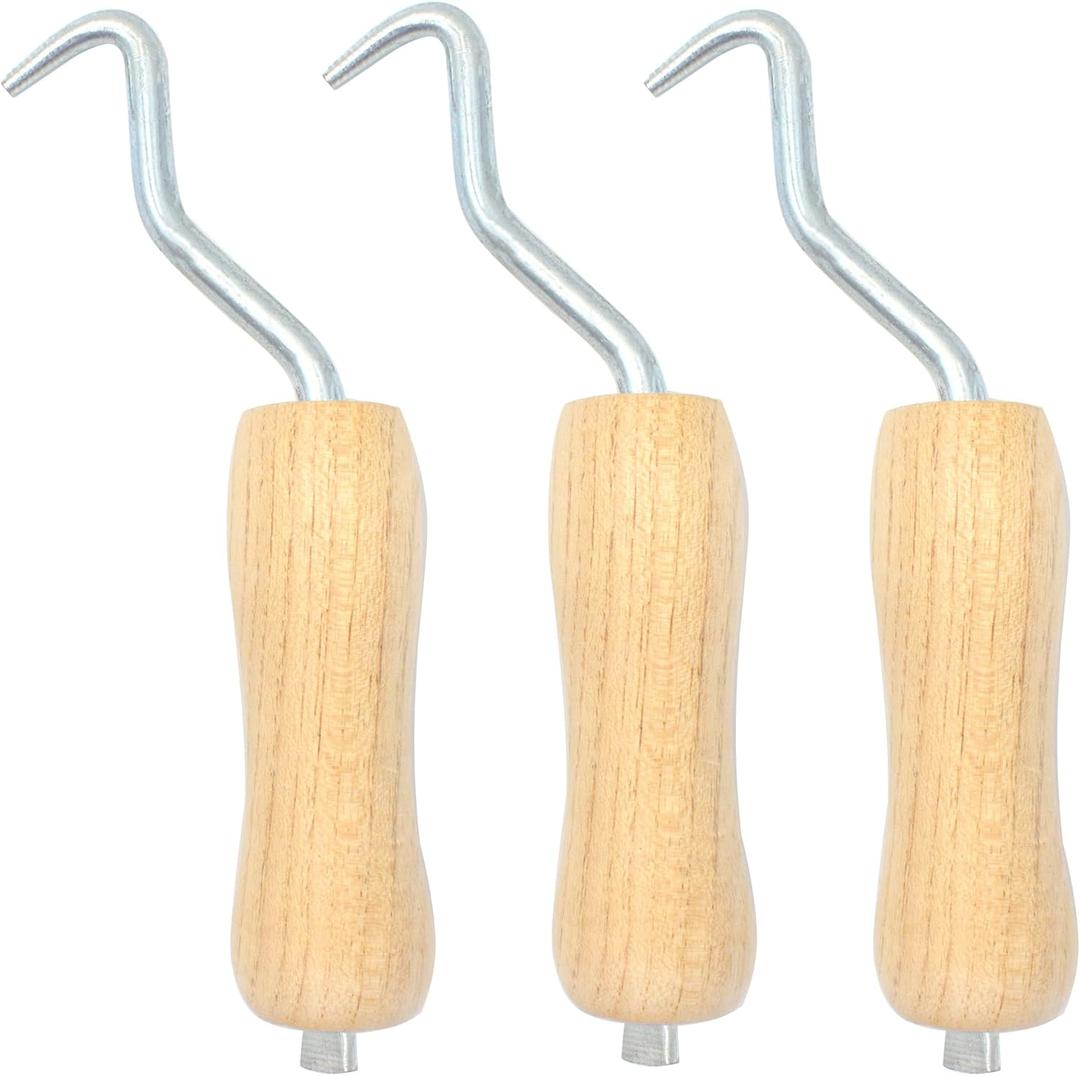 Rebar Twister with Wooden Handle Concrete Iron Wire Tie Twister Tool Hand Steel Tie Tool for Fence Twisting, 3 Pack