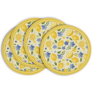 Artoid Mode Leaves Lemon Flowers Round Summer Placemats Set of 4, 14 Inch Seasonal Holiday Round Table Mats for Party Kitchen Dining Decoration