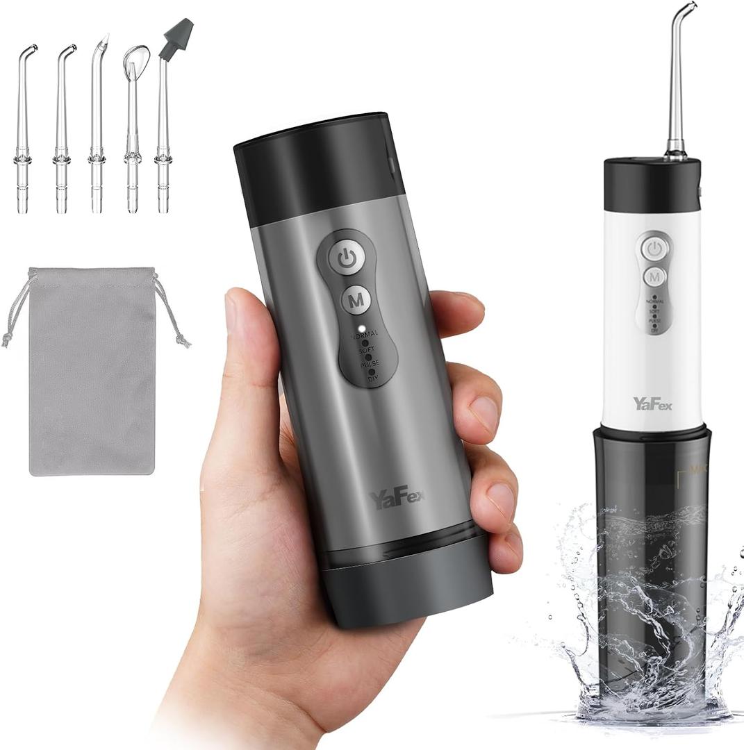 YaFex Water Dental Flosser Teeth Pick - Cordless Portable Oral Irrigator Rechargeable Collapsible Mini Irrigation Cleaner, 4 Modes, with DIY, IPX7 Waterproof Travel Floss for Teeth Cleaning (Black)
