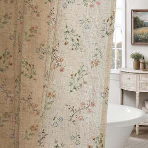 Floral Vintage Linen Shower Curtain, French Country Shower Curtains for Bathroom, 72Wx84H (Linen - Muted Garden)