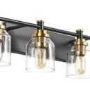 SOLFART 6-Lights Black Brass Bathroom Vanity Light Fixture Vintage Bathroom Fixture Over Mirror Thick Clear Glass