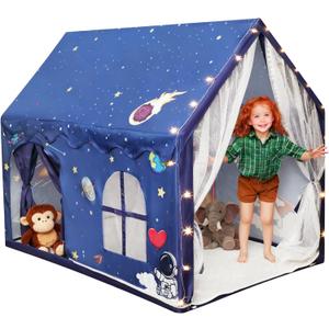 Kids Space Tent Indoor Playhouse-with Star Light, Padded Mat, Extra Large Bedroom Play Tent, Double Curtain, Two Door Access for Toddler Boys, Astronaut Spaceship Kids Tent Toys