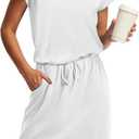 OFEEFAN Summer Dresses for Women 2025 V Neck T Shirt Casual Mini Dresses Tie Waist Sundresses with Pockets (Large)