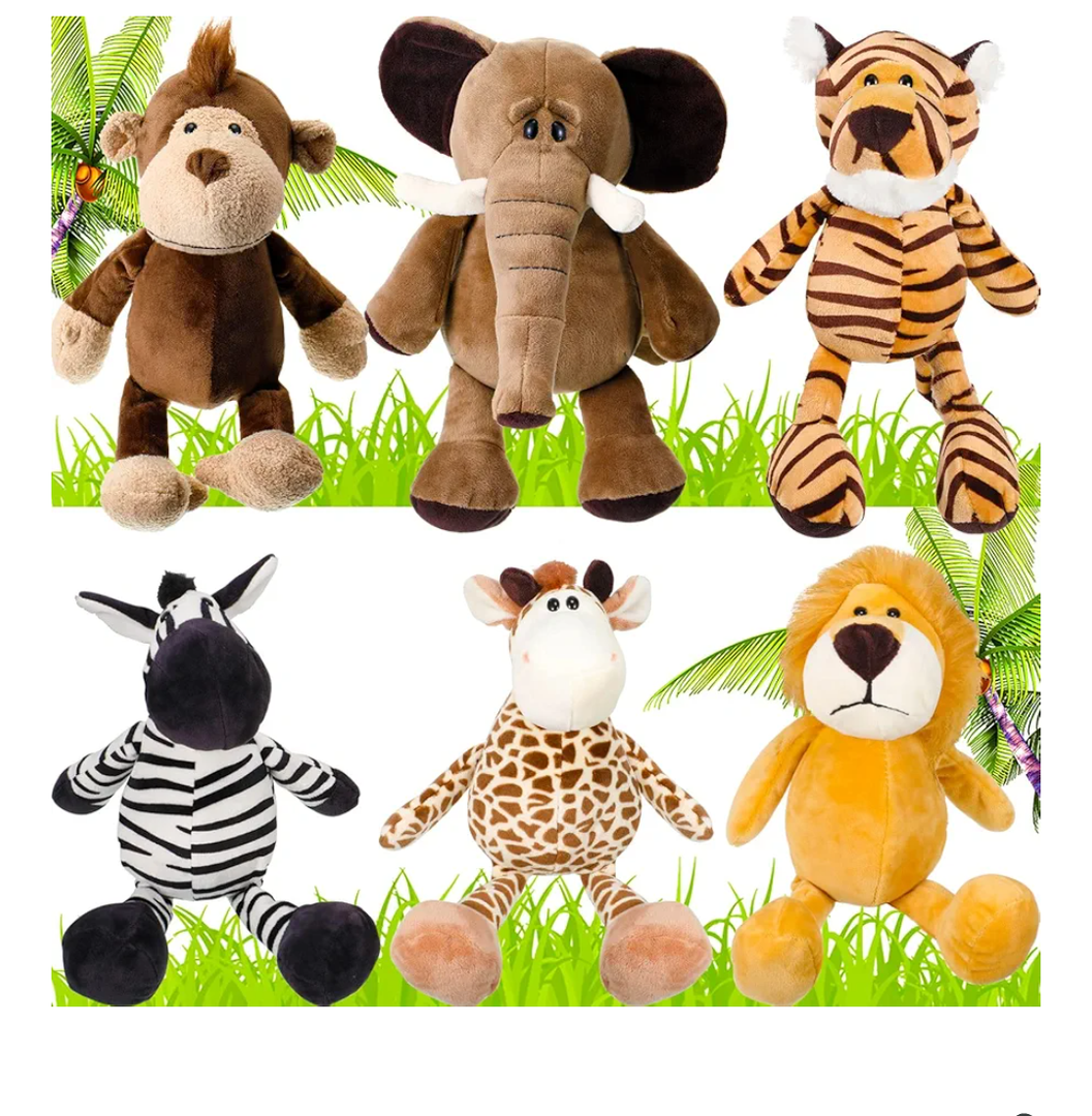 Zhanmai 6 Pieces Safari Stuffed Animals Plush Jungle Animal Toys Set for Boys Girls, Lion Elephant Zebra Giraffe Tiger Monkey for Valentine's Day Gift Animal Themed Parties Student Award