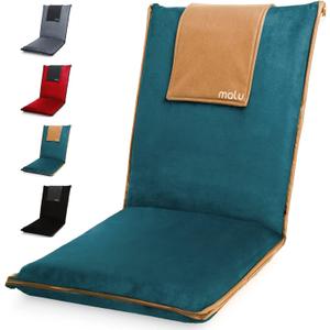malu Extra Large Padded Floor Chair w/Back Support - Japanese Chair Meditation Cushion, Comfortable Folding Backrest, Removable Easy Wash Cover (Forest Teal)