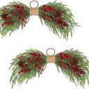 2PCS Artificial Christmas Swags with Norfolk Pine, Red Berries and Pinecones, 24" Christmas Thanksgiving Decorations for Front Door, Mantel, Staircase, Window, Xmas Décor