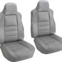 NLQR Gray Driver & Passenger Side Bottom & Top Lean Back Replacement Leather Seat Covers fit for Ford F250 F350 F450 F550 Lariat 2002 2003 2004 2005 2006 2007 Excursion XLT 2002 2003 2004 2005