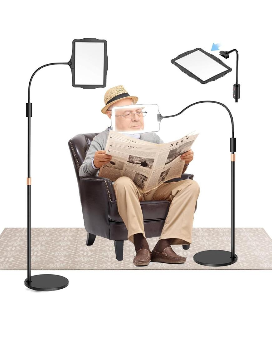 Floor Magnifying Glass with Light and Stand: 48 LED Flexible Hands Free Magnifier Lamp - 2-in-1 Large Lighted Magnifiers for Seniors Reading, Close Work, Jewelry, Repair, DIY